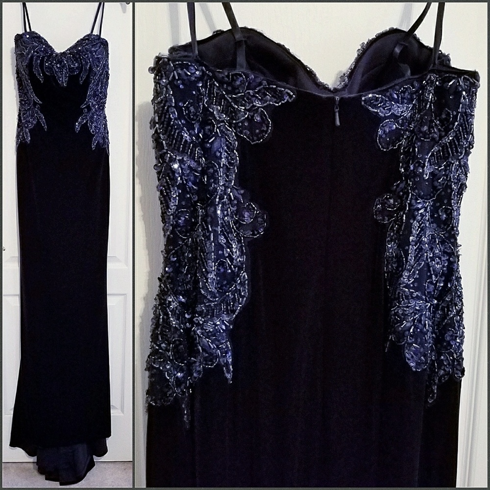 NWT Mac Duggal Velvet Navy Sequined Bustier Dress - Picture 5 of 8